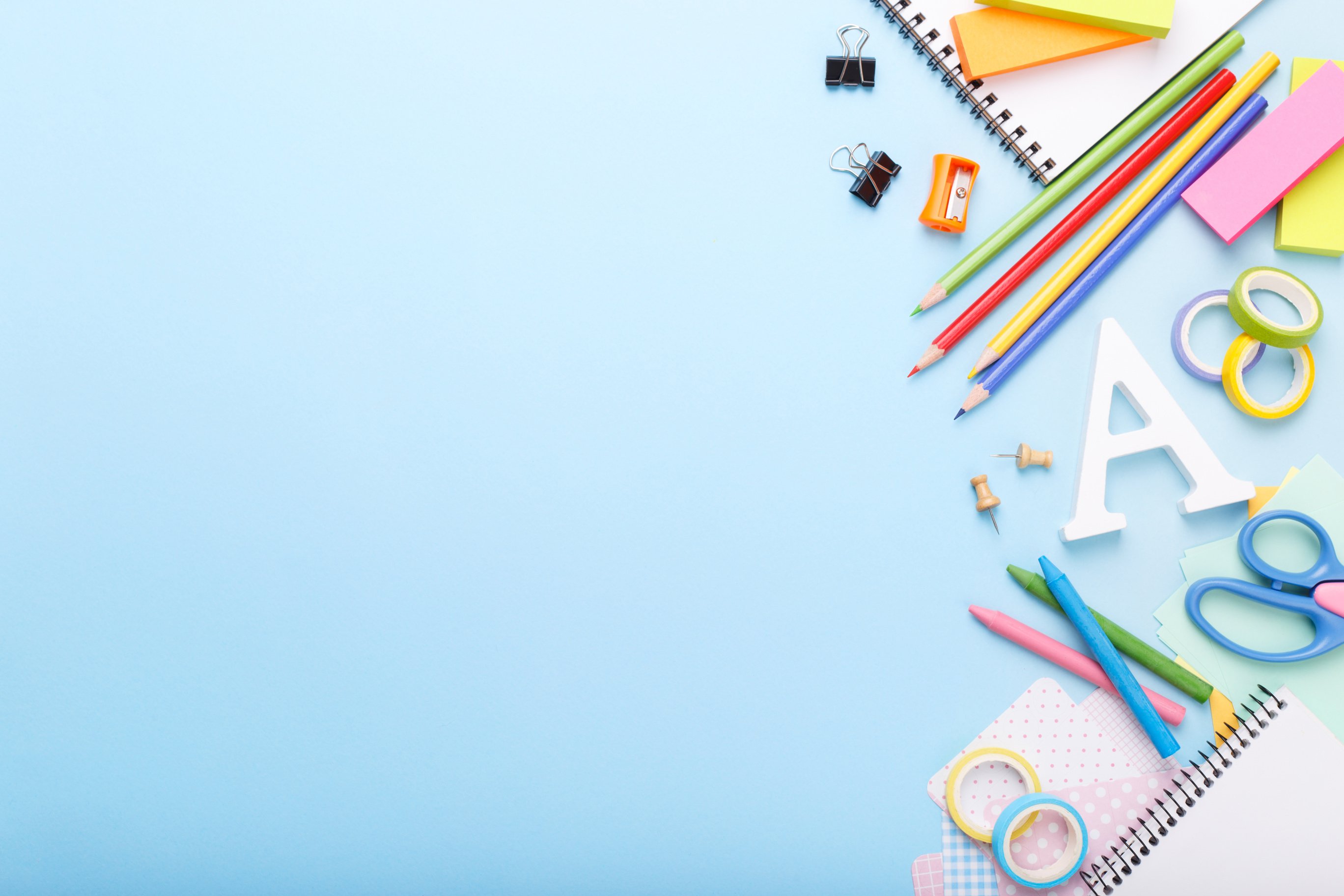 Colorful stationary school supplies